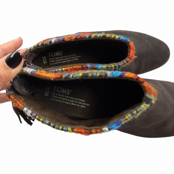 TOMS LEILA SUEDE & FABRIC BOOTS BOHO WESTERN ANKLE BOOTIES SIZE 12 WIDE *READ* - Picture 6 of 6